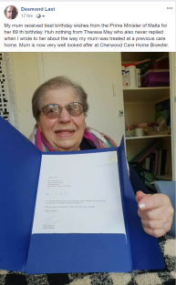 My Mum with the Prime Minister of Malta's Letter